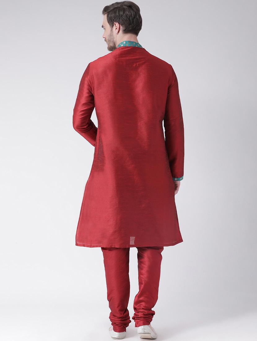 men overlap neck color block long kurta - 21075631 - Standard Image - 3