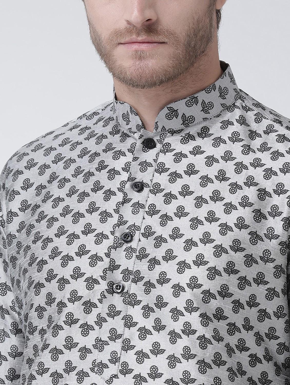 men mandarin neck printed long kurta - 21075847 - Standard Image - 3