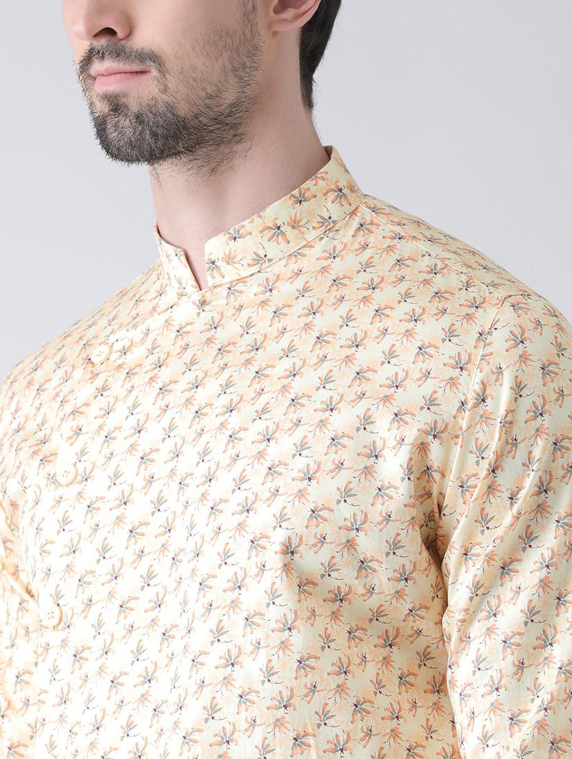 men printed silk asymmetric kurta - 21075898 - Standard Image - 3