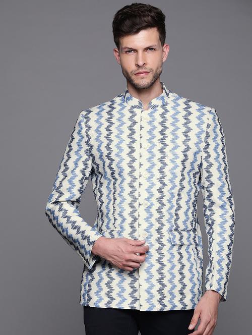 men printed bandhgala blazer - 21076570 - Standard Image - 0