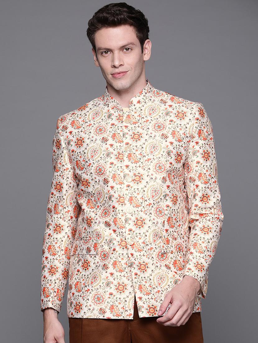 men printed bandhgala blazer - 21076579 -  Zoom Image - 0