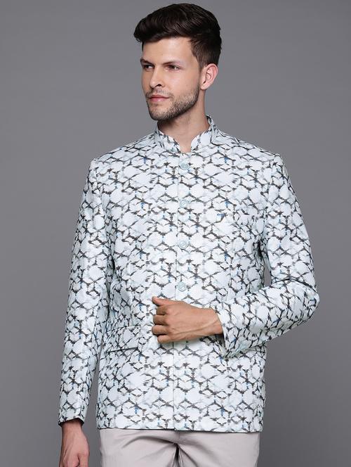 men printed bandhgala blazer - 21076609 - Standard Image - 0