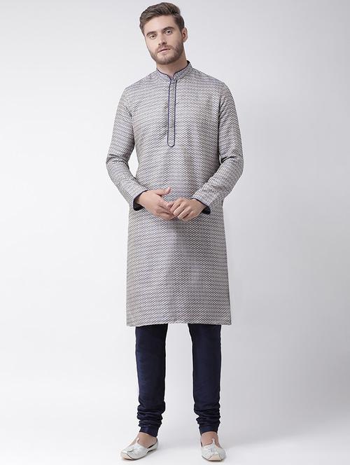 men self-designed long sleeve long kurta churidar set - 21078371 -  Standard Image - 0
