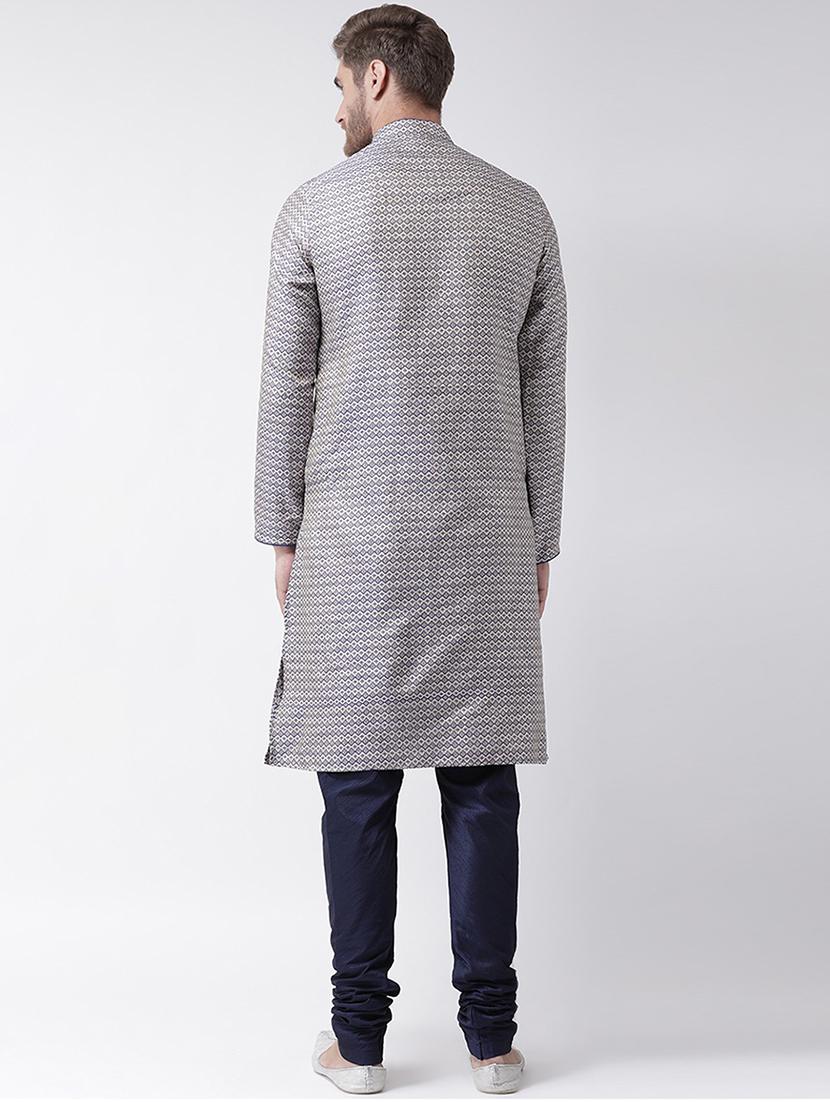 men self-designed long sleeve long kurta churidar set - 21078371 - Standard Image - 3