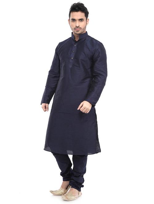 men solid navy blue kurta & churidar set - 21078942 - Standard Image - 0