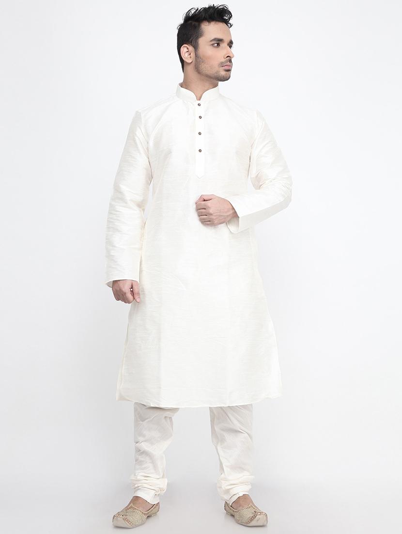 men solid off white kurta & churidar set - 21078943 - Zoom Image - 0