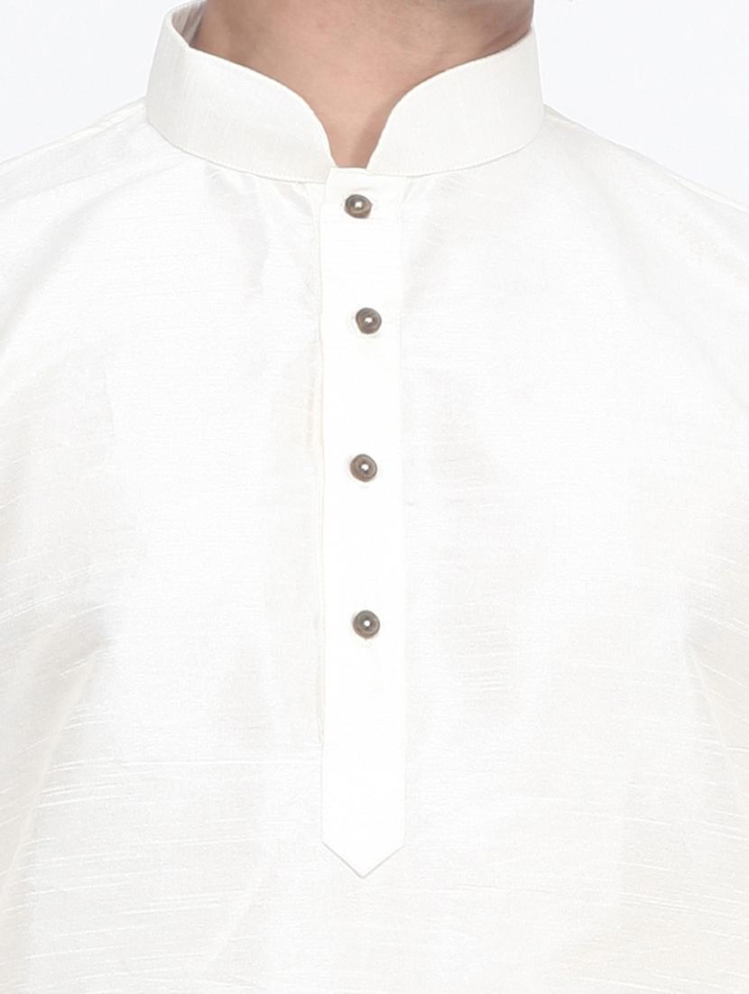 men solid off white kurta & churidar set - 21078943 - Standard Image - 3