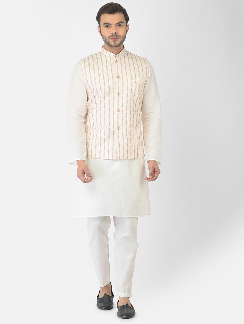 men mandarin neck kurta pyjama set with jacket - 21079091 - Zoom Image - 0