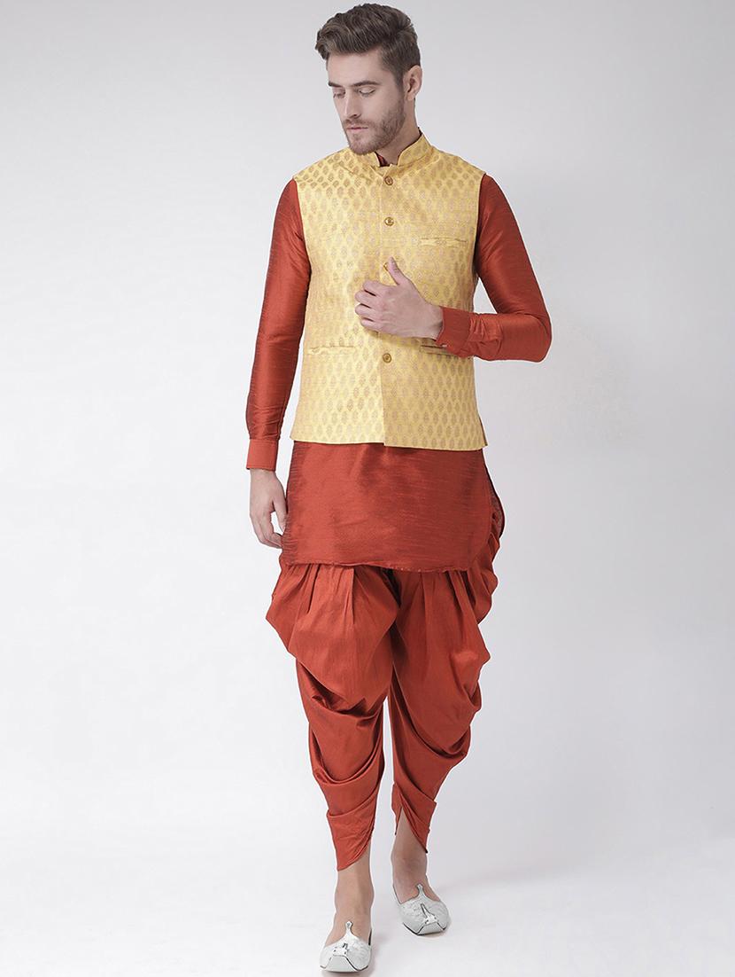 men mandarin neck dhoti kurta set with jacket - 21079428 - Zoom Image - 0