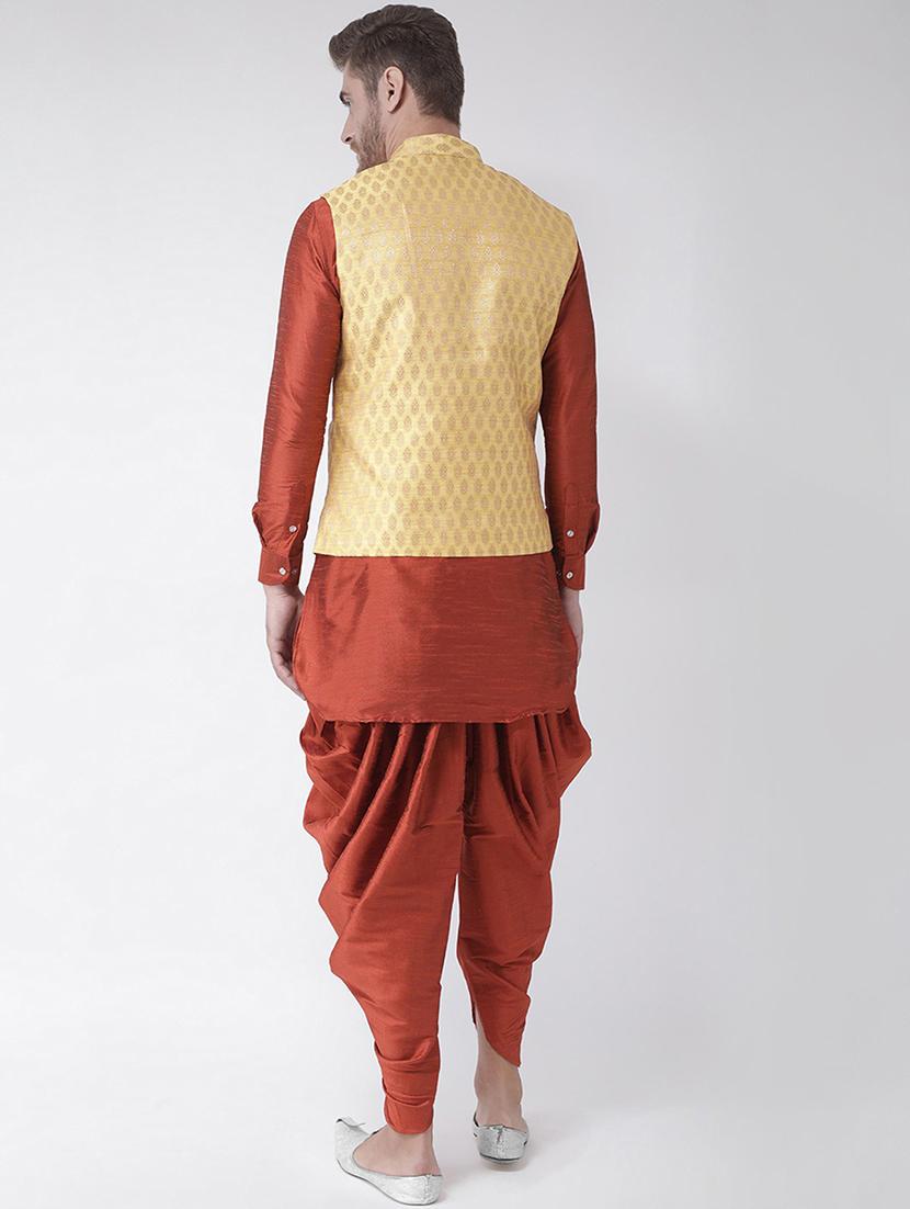 men mandarin neck dhoti kurta set with jacket - 21079428 - Standard Image - 3
