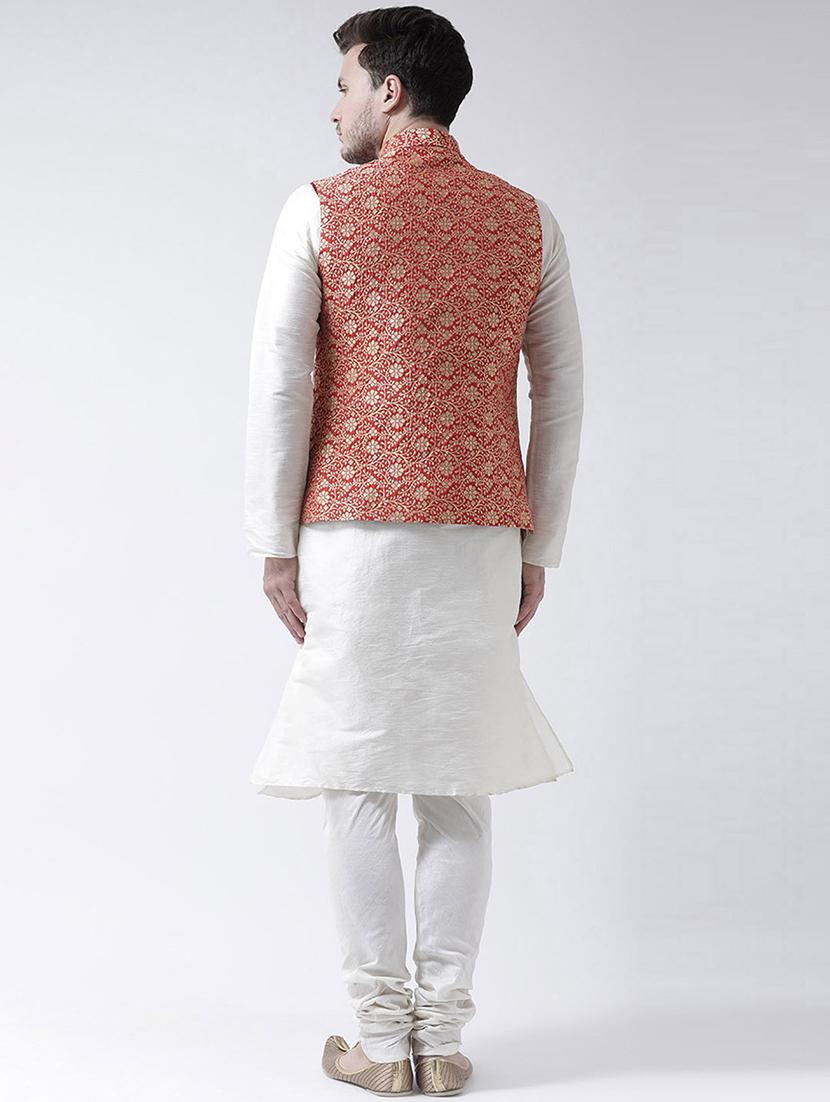 men white kurta churidar ethnic wear set with jacket - 21079435 - Standard Image - 3