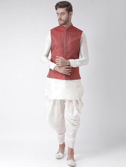 men white dhoti kurta ethnic wear set with jacket - 21079465 - Standard Image - 0