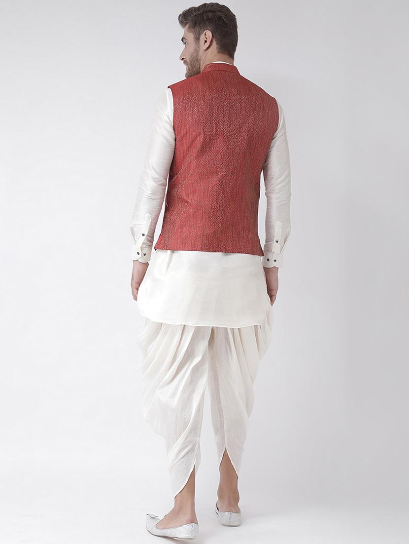men white dhoti kurta ethnic wear set with jacket - 21079465 - Standard Image - 3