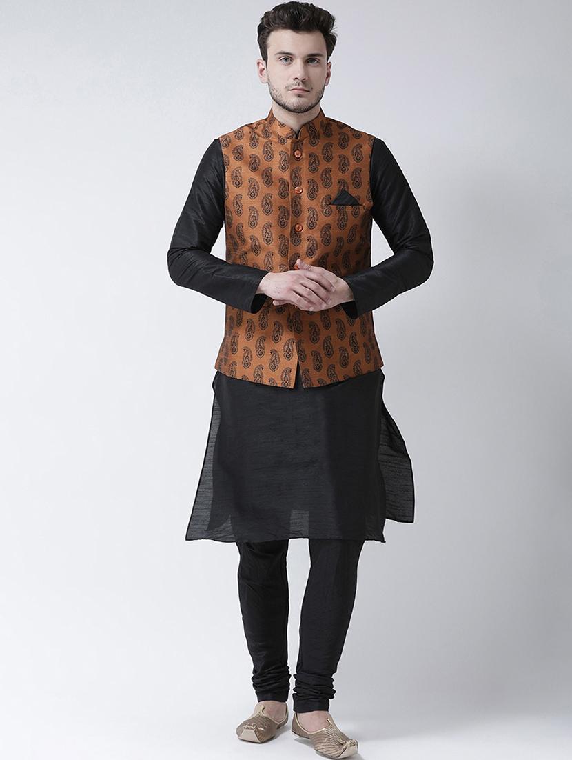 men black kurta churidar ethnic wear set with jacket - 21079486 -  Zoom Image - 0