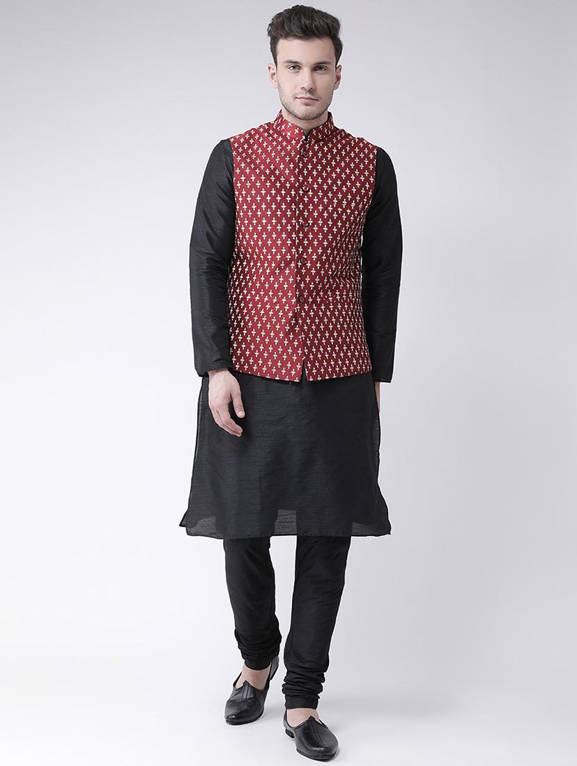 men mandarin neck silk kurta churidar with jacket - 21079548 - Zoom Image - 0