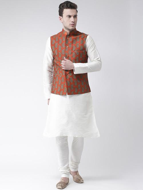 men white kurta churidar ethnic wear set with jacket - 21079577 - Standard Image - 0