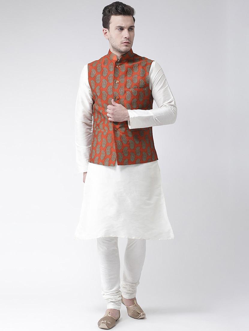 men white kurta churidar ethnic wear set with jacket - 21079577 - Zoom Image - 0