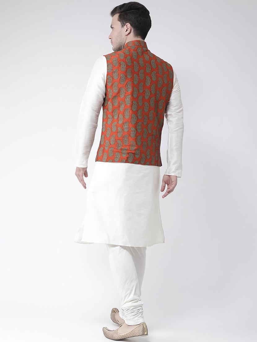 men white kurta churidar ethnic wear set with jacket - 21079577 - Standard Image - 3
