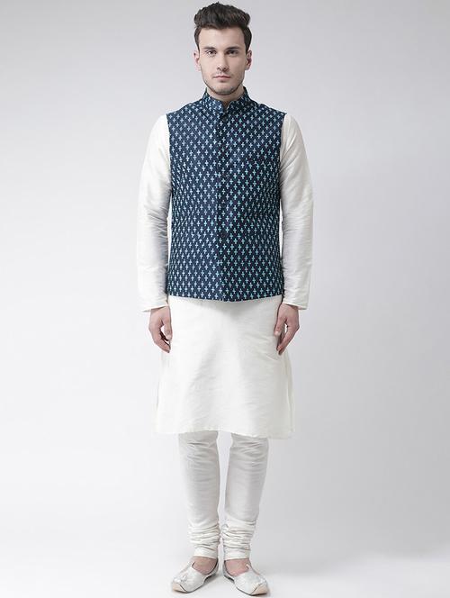 men mandarin neck silk kurta bottom with jacket - 21079581 - Standard Image - 0