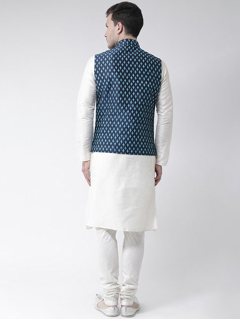 men mandarin neck silk kurta bottom with jacket - 21079581 - Standard Image - 3