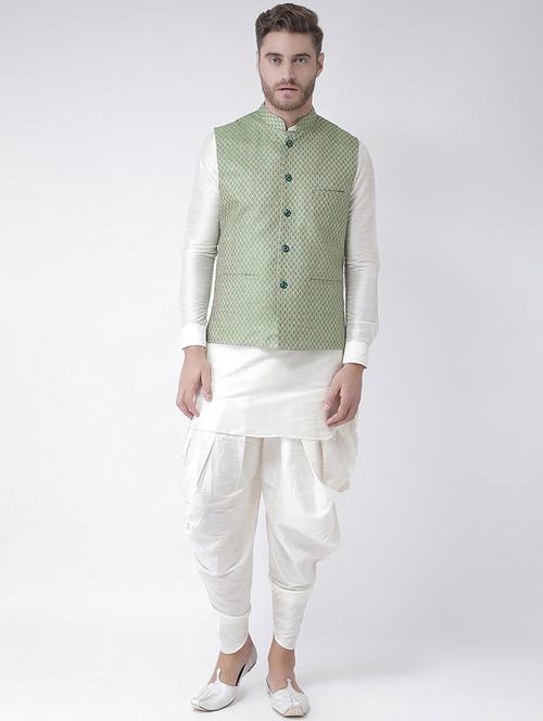 men mandarin neck kurta dhoti with jacket - 21079585 - Standard Image - 0