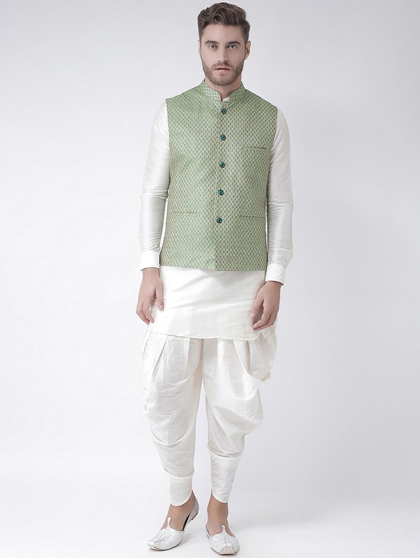 men mandarin neck kurta dhoti with jacket - 21079585 - Zoom Image - 0