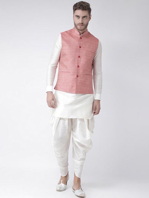 men mandarin neck dhoti kurta set with jacket - 21079587 - Standard Image - 0