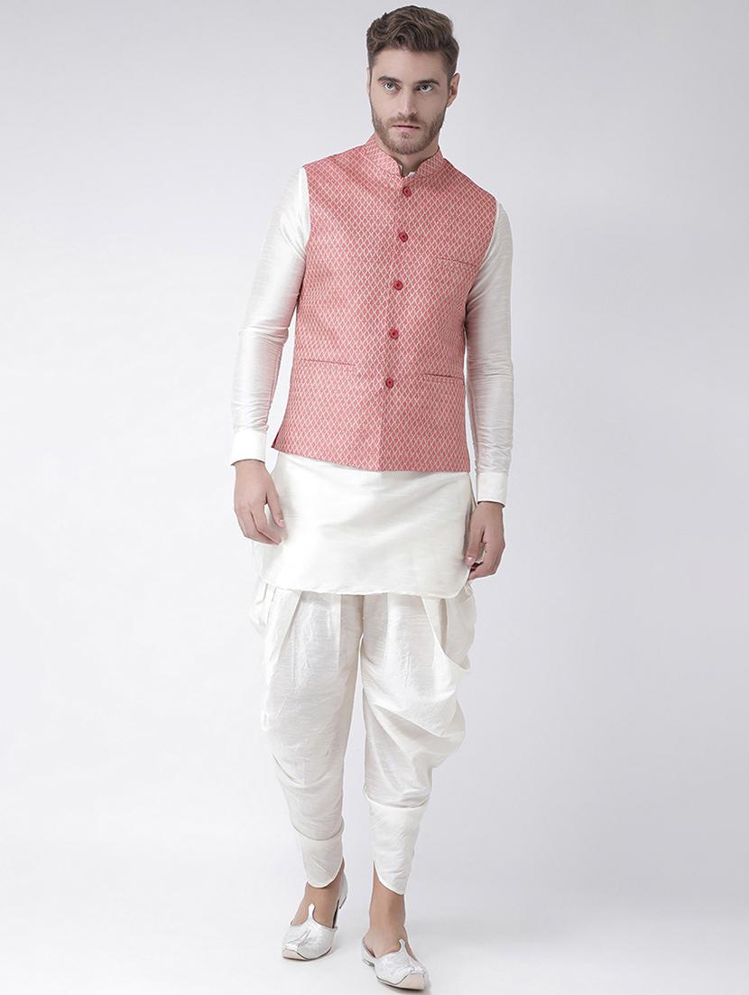 men mandarin neck dhoti kurta set with jacket - 21079587 - Zoom Image - 0