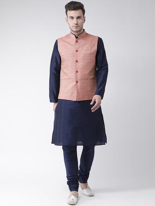 men mandarin neck silk kurta bottom with jacket - 21079588 - Standard Image - 0