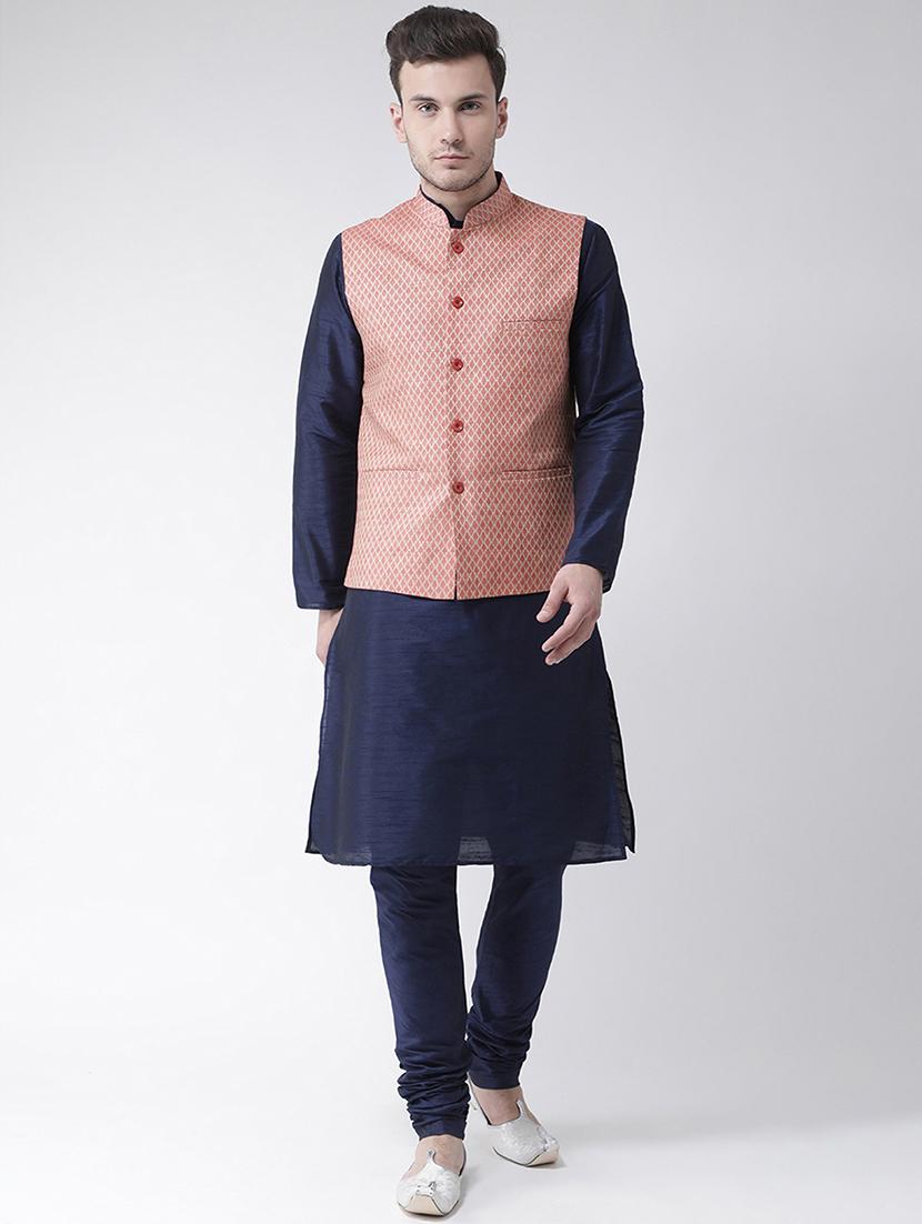 men mandarin neck silk kurta bottom with jacket - 21079588 - Zoom Image - 0