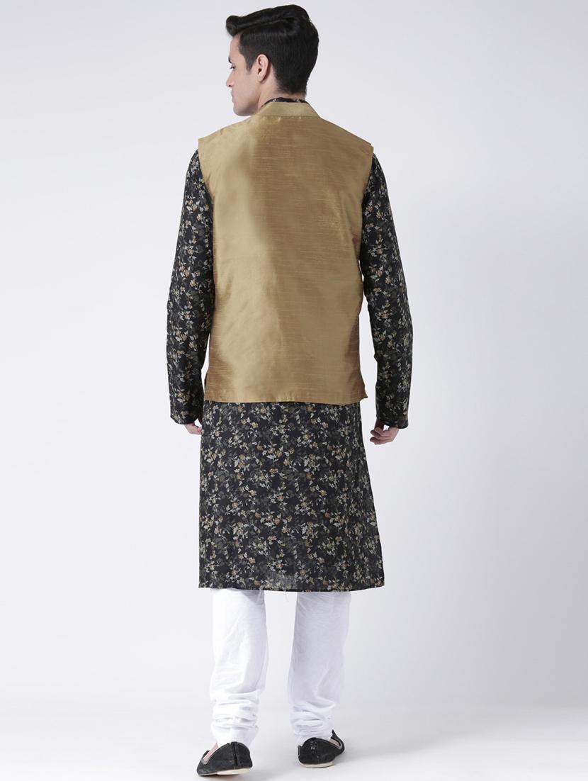 men black floral printed kurta jacket & pyjama set - 21079608 - Standard Image - 3