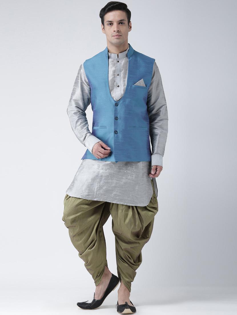 men solid kurta botton with nehru jacket - 21079610 - Zoom Image - 0