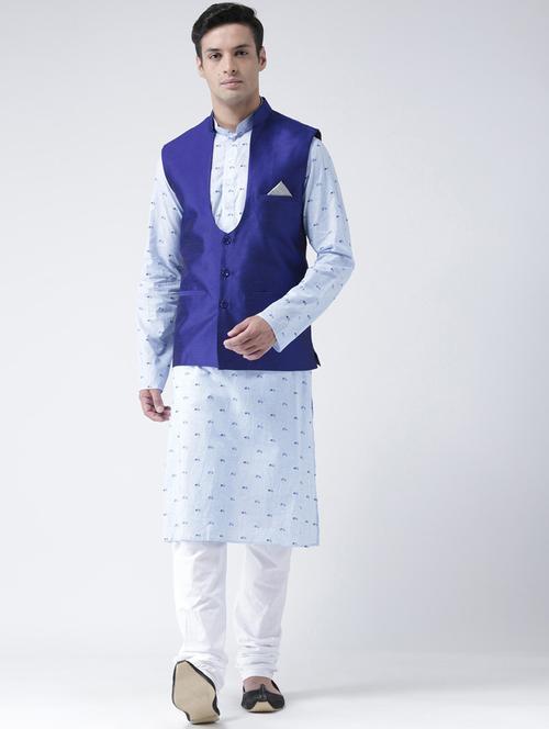 men printed long sleeve kurta pyjama with jacket set - 21079634 - Standard Image - 0