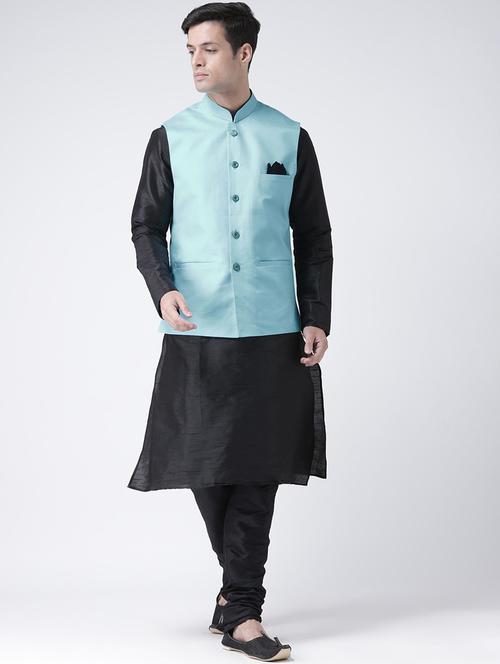 men mandarin neck kurta pyjama set with jacket - 21079646 - Standard Image - 0