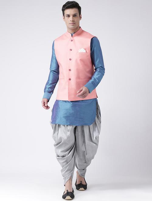 men mandarin neck kurta dhoti with jacket - 21079650 - Standard Image - 0
