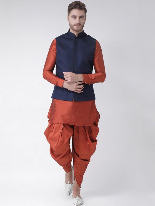 men mandarin neck dhoti kurta set with jacket - 21079659 - Standard Image - 0