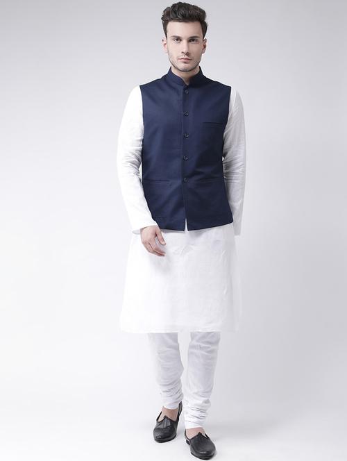 men white kurta churidar ethnic wear set with jacket - 21079660 - Standard Image - 0
