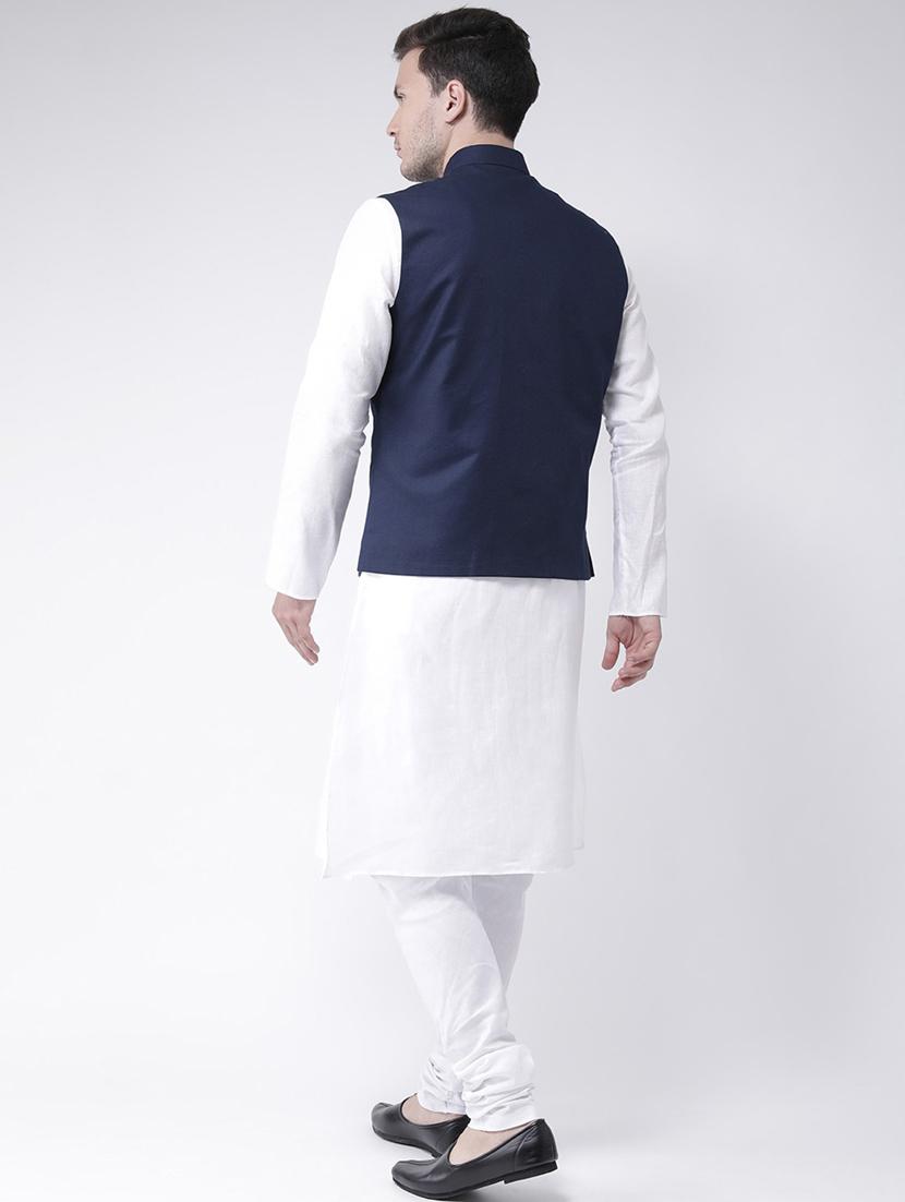men white kurta churidar ethnic wear set with jacket - 21079660 - Standard Image - 3