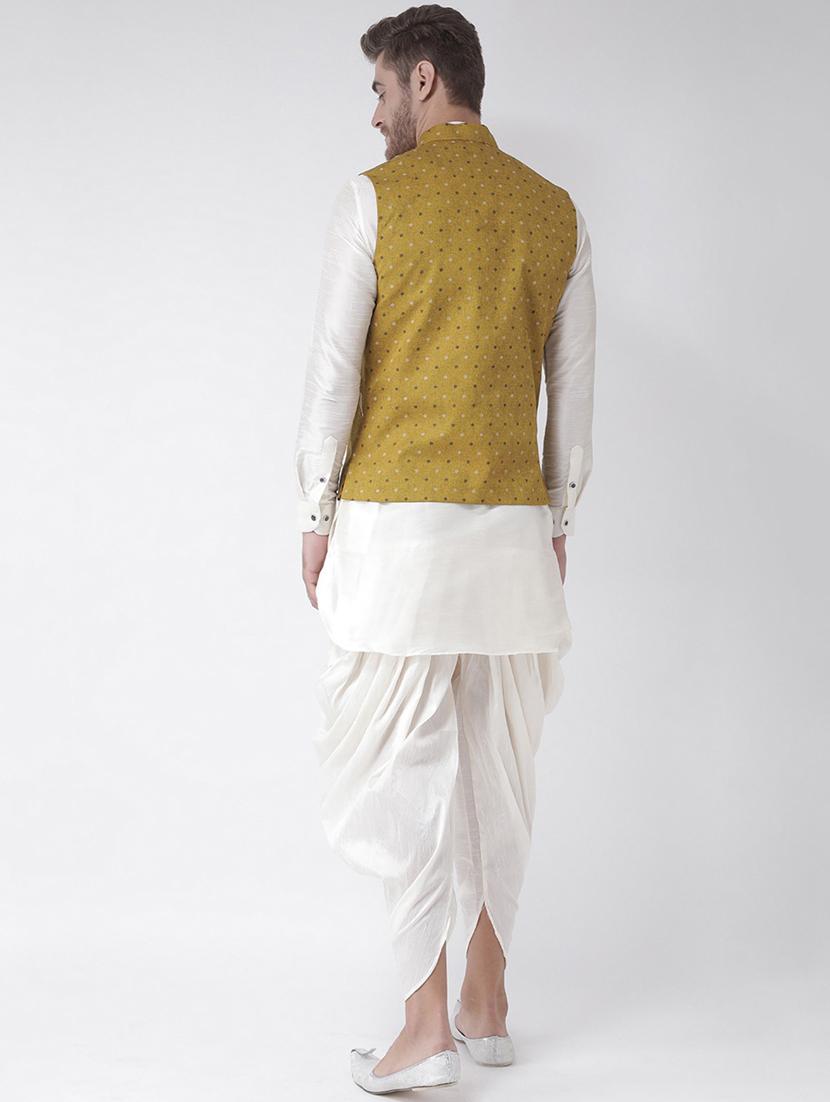 men white dhoti kurta ethnic wear set with jacket - 21079751 - Standard Image - 3
