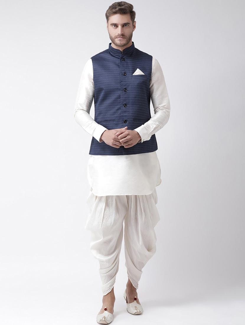 men mandarin neck dhoti kurta set with jacket - 21079761 -  Zoom Image - 0