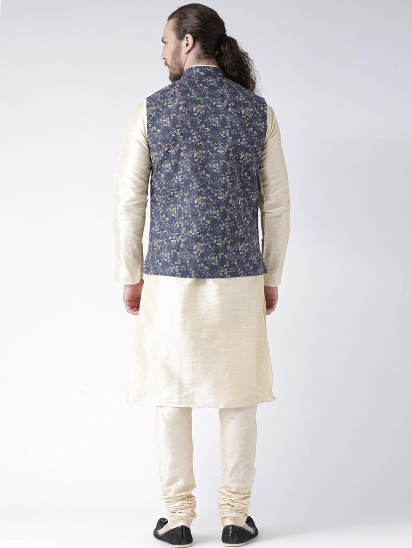 men cream kurta churidar ethnic wear set with jacket - 21079774 - Standard Image - 3
