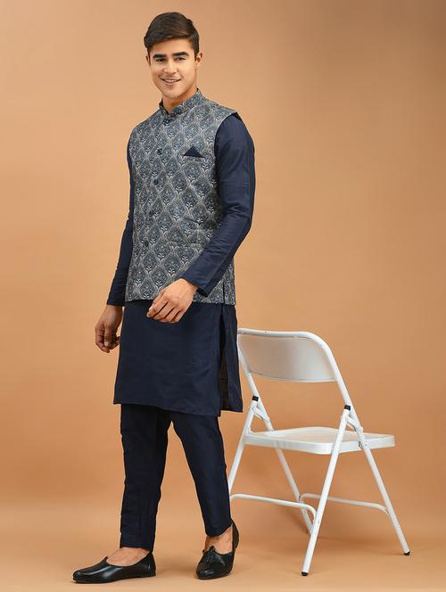 men mandarin kurta bottom with nehru jacket - 21079780 - Standard Image - 0