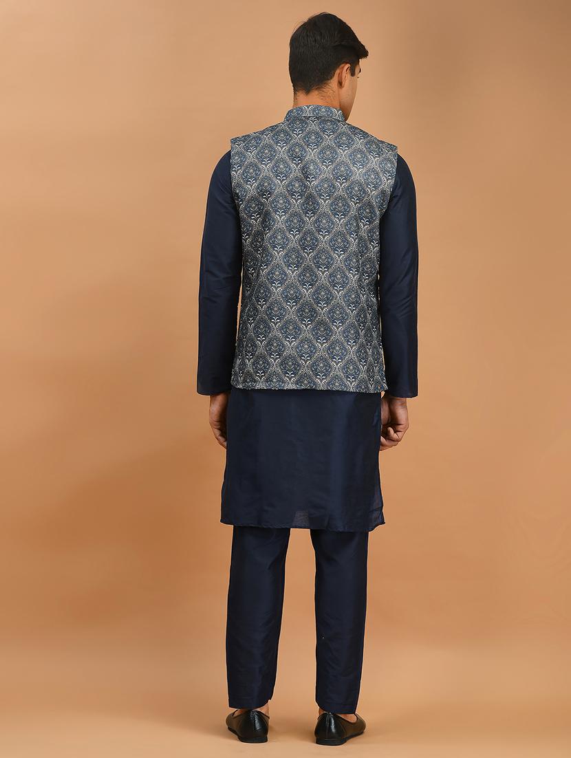 men mandarin kurta bottom with nehru jacket - 21079780 - Standard Image - 3