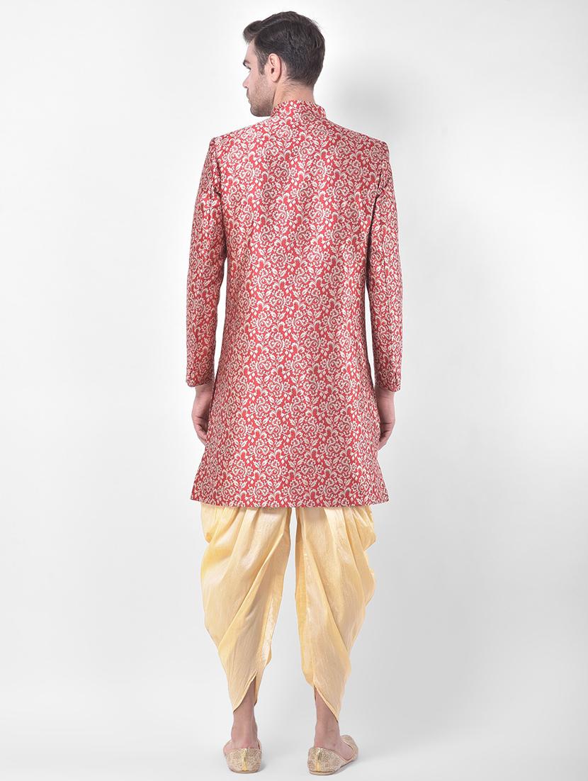 men long sleeve self design sherwani set - 21080107 - Standard Image - 3