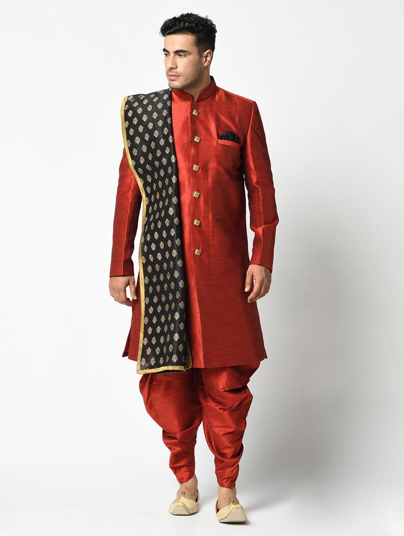 men long sleeve self design sherwani set - 21080119 - Zoom Image - 0