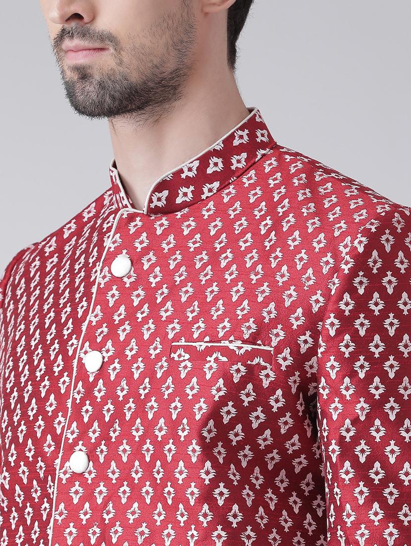 men long sleeve printed sherwani set - 21080179 - Standard Image - 3
