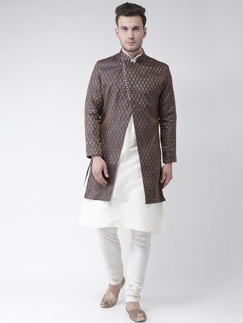men self design silk sherwani ethnic wear set - 21080235 -  Standard Image - 0