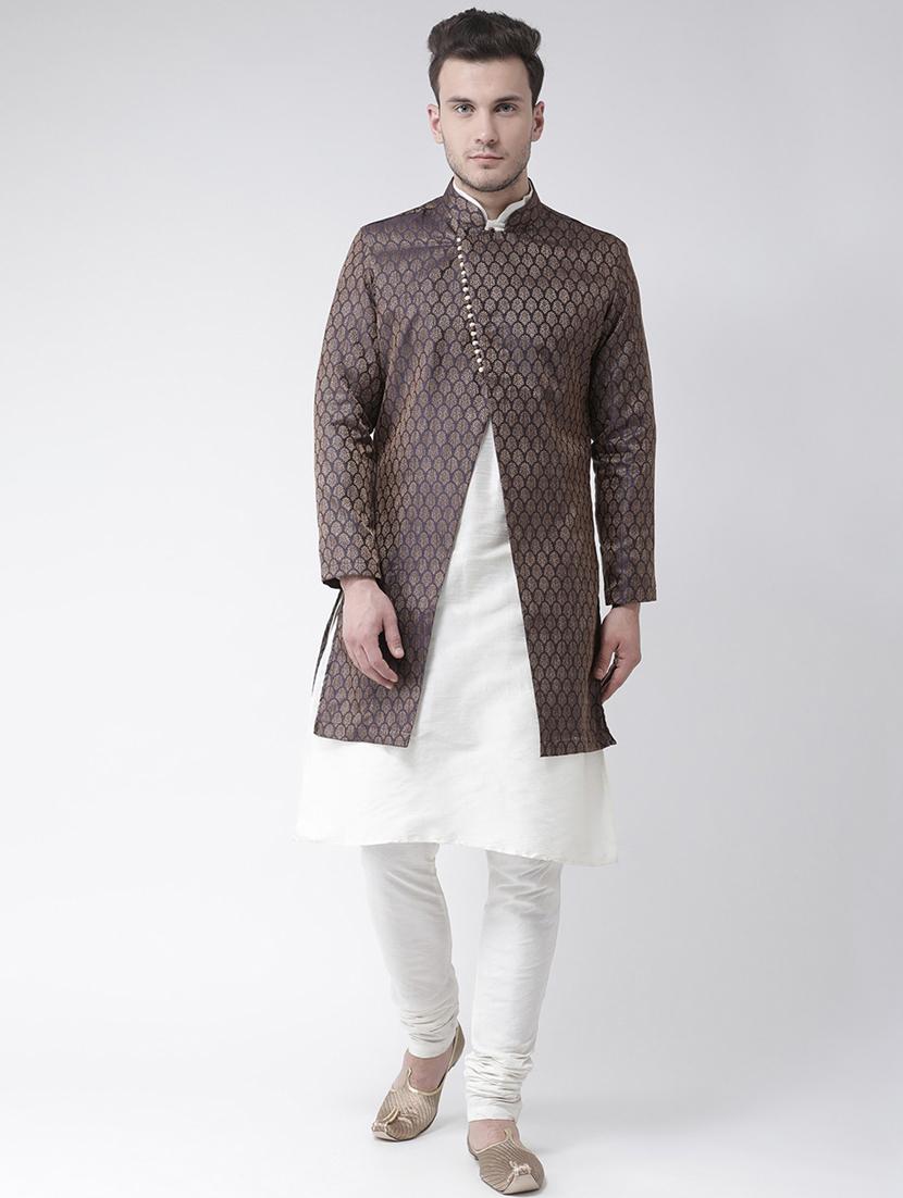 men self design silk sherwani ethnic wear set - 21080235 -  Zoom Image - 0