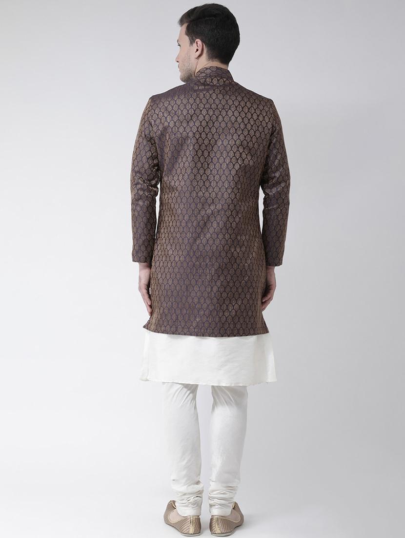 men self design silk sherwani ethnic wear set - 21080235 - Standard Image - 3