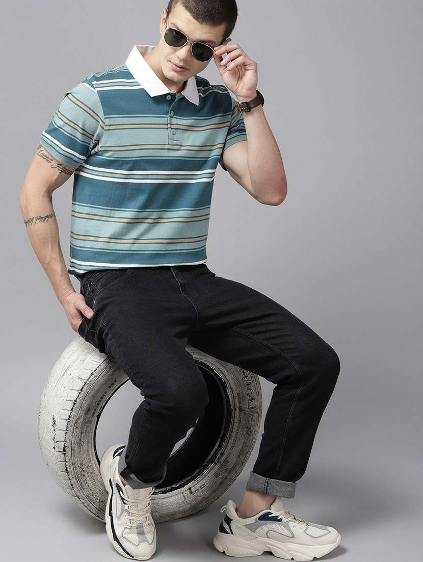 men polo neck striped t-shirt - 21080271 -  Standard Image - 3